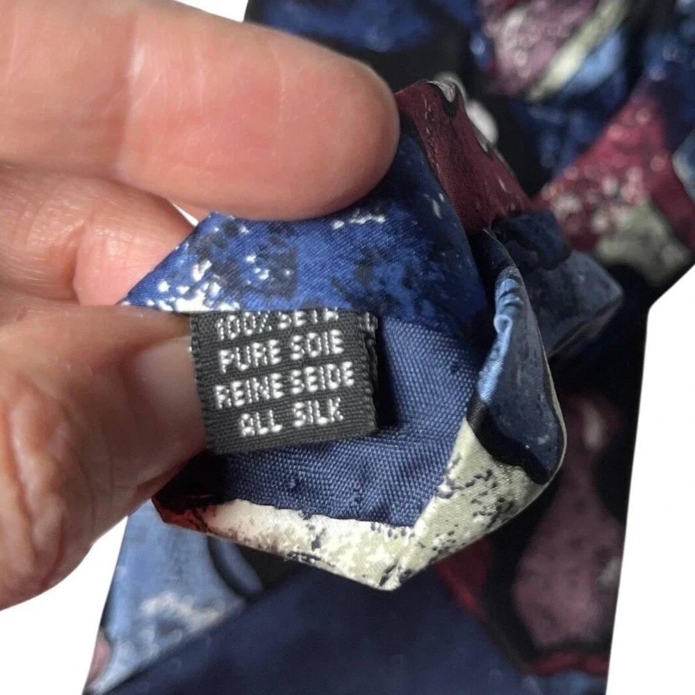 Abstract‎ Painterly Geometric Silk Handmade Italian Tie Blue Burgundy OS